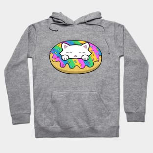 Cute white kitten eating a yummy looking rainbow doughnut with sprinkles on top of it Hoodie